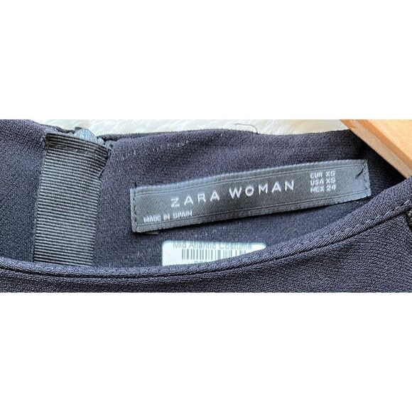 Zara Woman Black 3/4 Sleeve Embellished Rhinestone Shoulder LBD Cocktail Dress - Picture 10 of 16